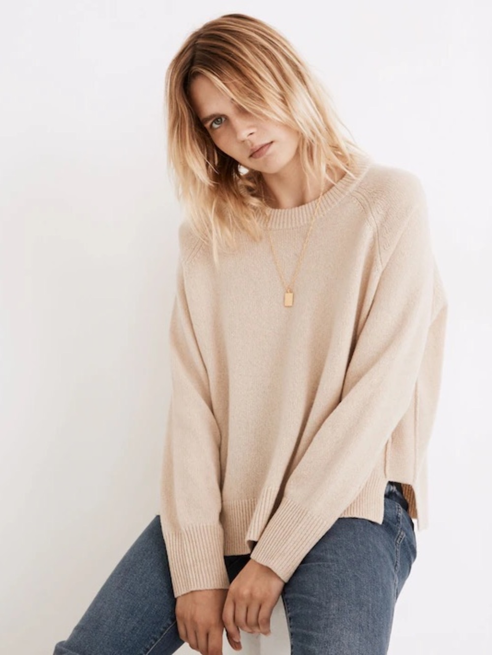 (Re)sourced Cashmere Crewneck Sweater Size Small in Heather Beige